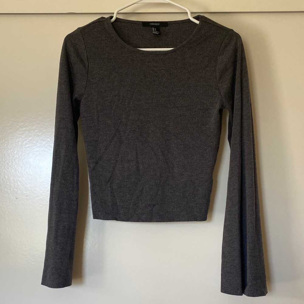 Forever 21 Charcoal Gray Long Sleeve Crewneck Top